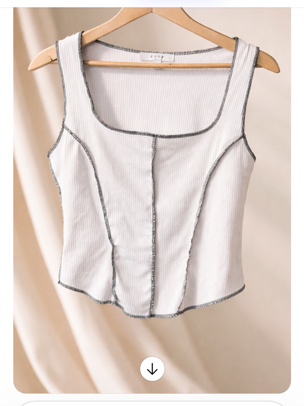 Gaze White Ribbed Tank Top with Black Contrast Stitching
